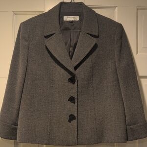 Tahari Charcoal Blazer With Cute Ribbon Buttons